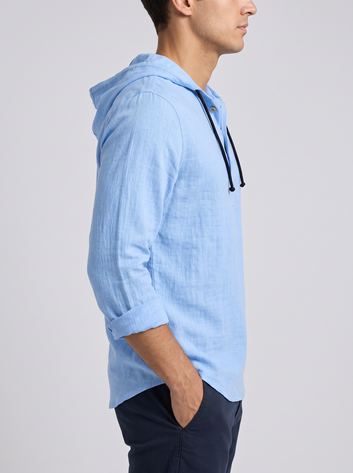 Men's Linen Blend Hooded Henley Shirt – Long Sleeve