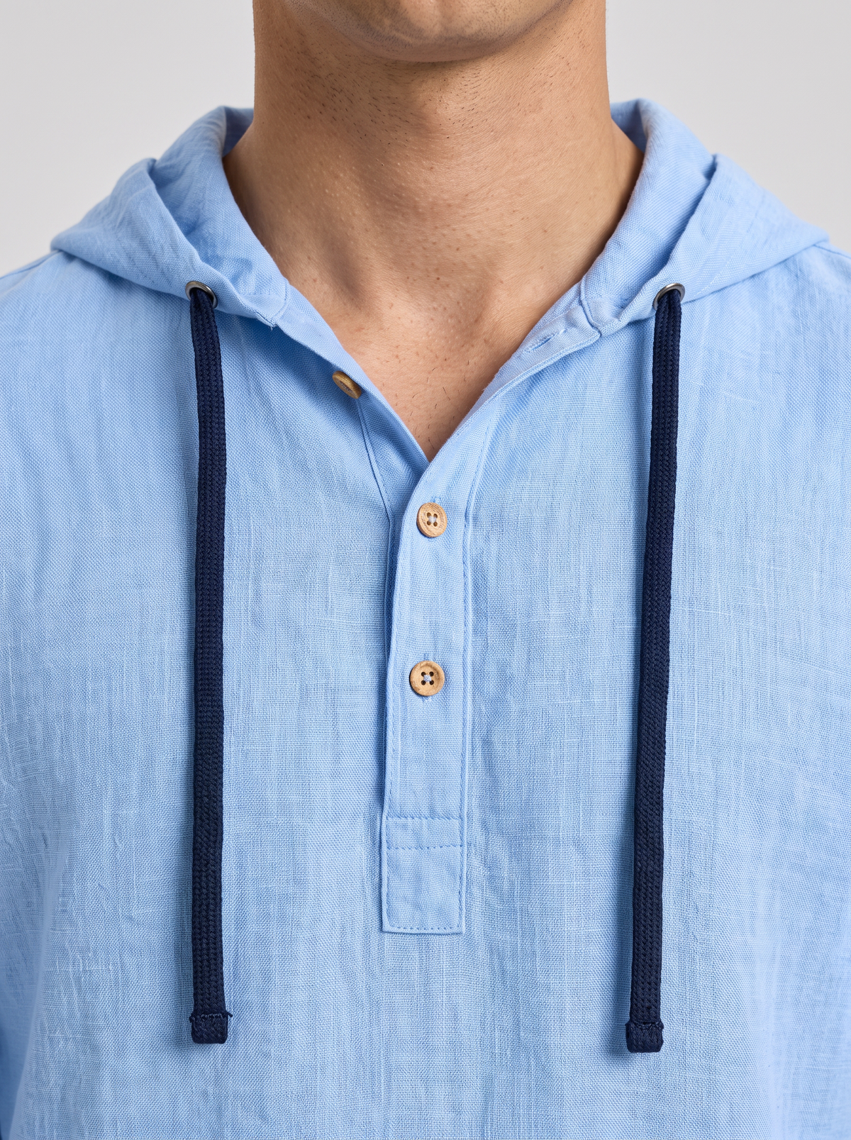 Men's Linen Blend Hooded Henley Shirt – Long Sleeve