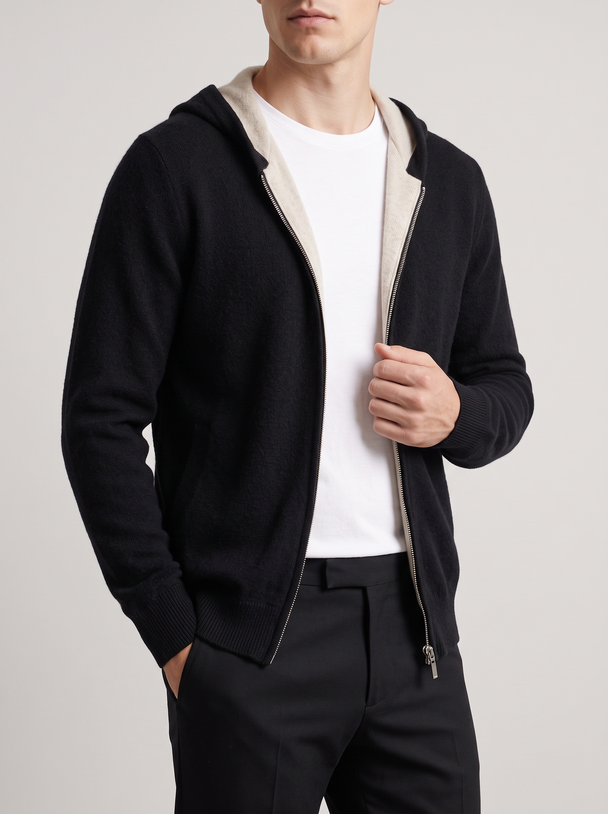 Men's Reversible Knitted Zip Up Hoodie – Fine Knit