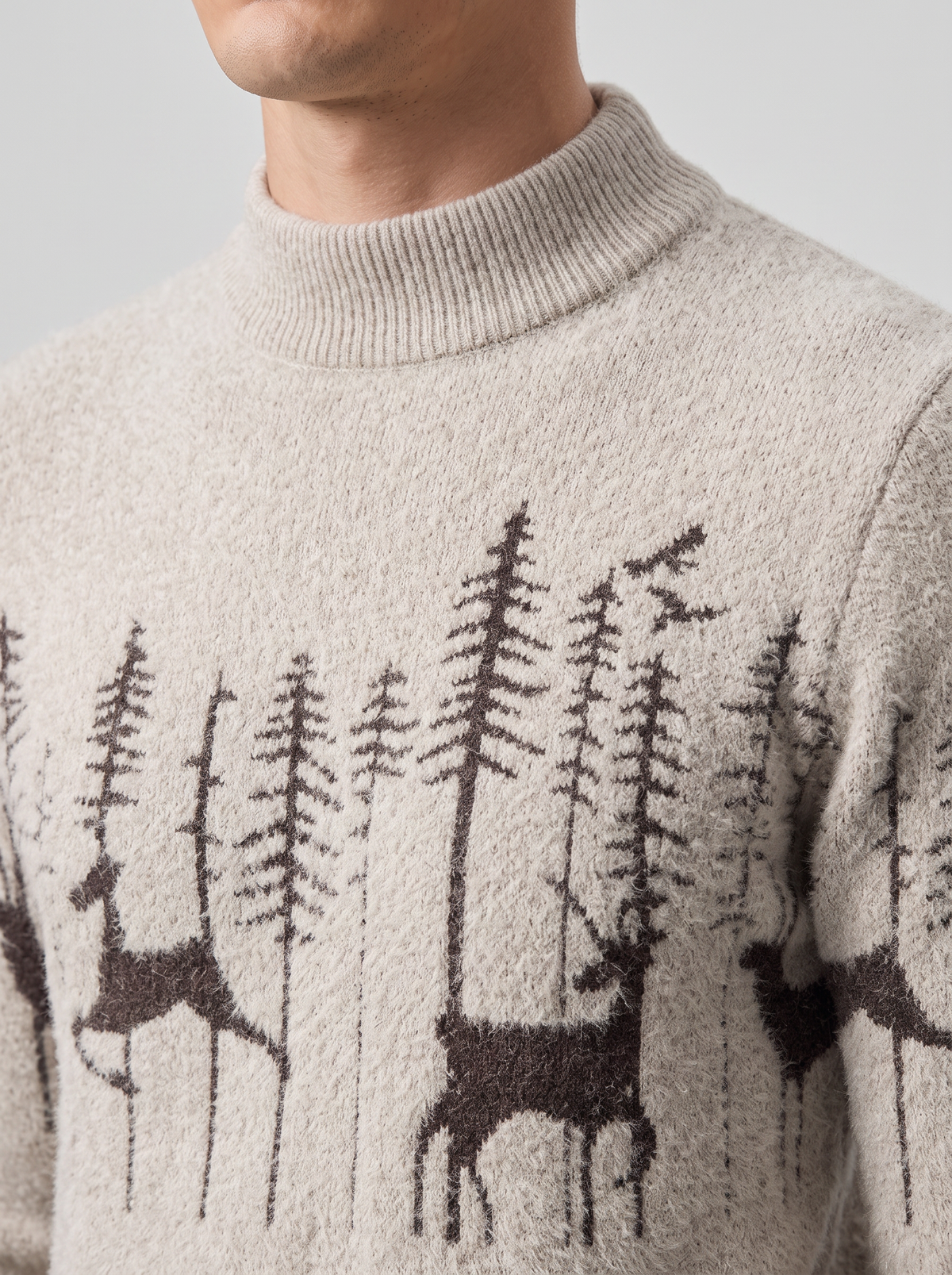 Men's Reindeer Christmas Jumper – Mock Neck Knit