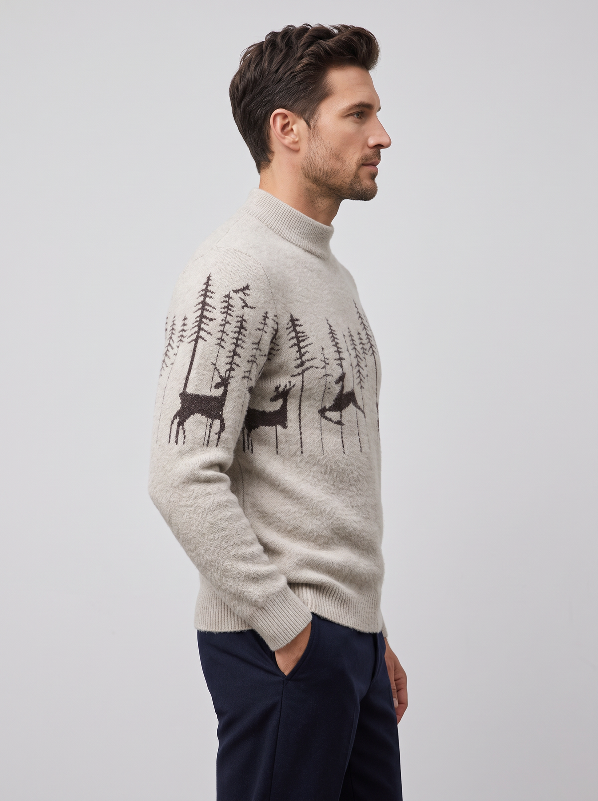 Men's Reindeer Christmas Jumper – Mock Neck Knit