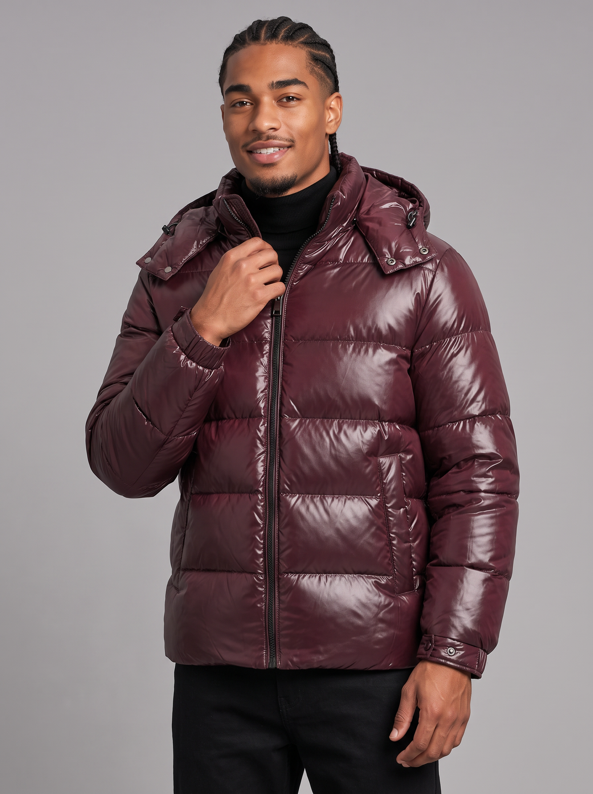 Men's Puffer Jacket with Hood – Shiny Quilted Winter Jacket
