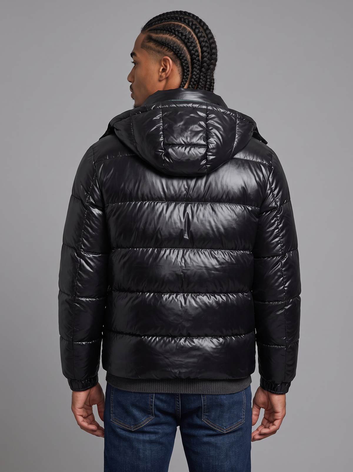 Men's Puffer Jacket with Hood – Shiny Quilted Winter Jacket