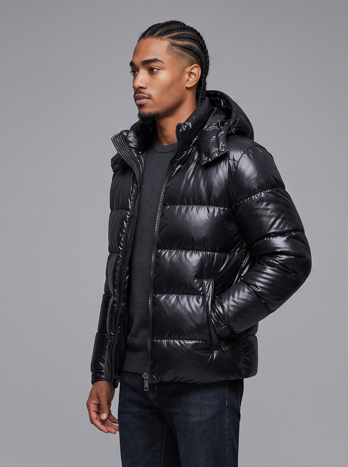Men's Puffer Jacket with Hood – Shiny Quilted Winter Jacket