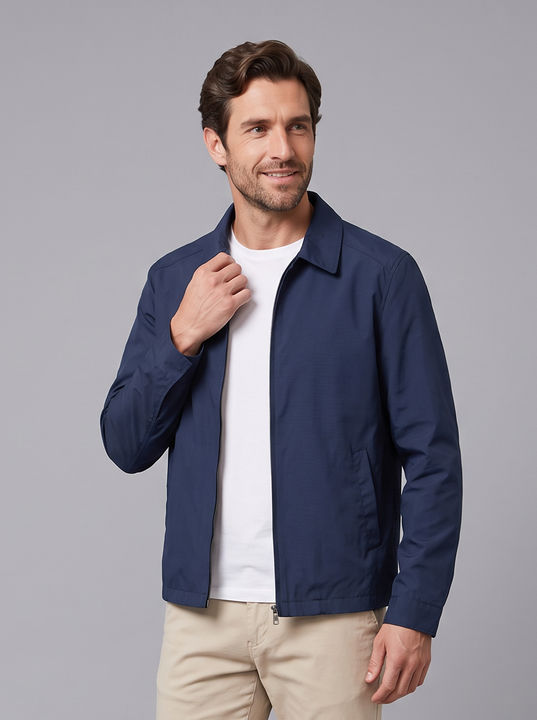 Men's Harrington Jacket – Lightweight Cotton Zip Jacket with Check Lining