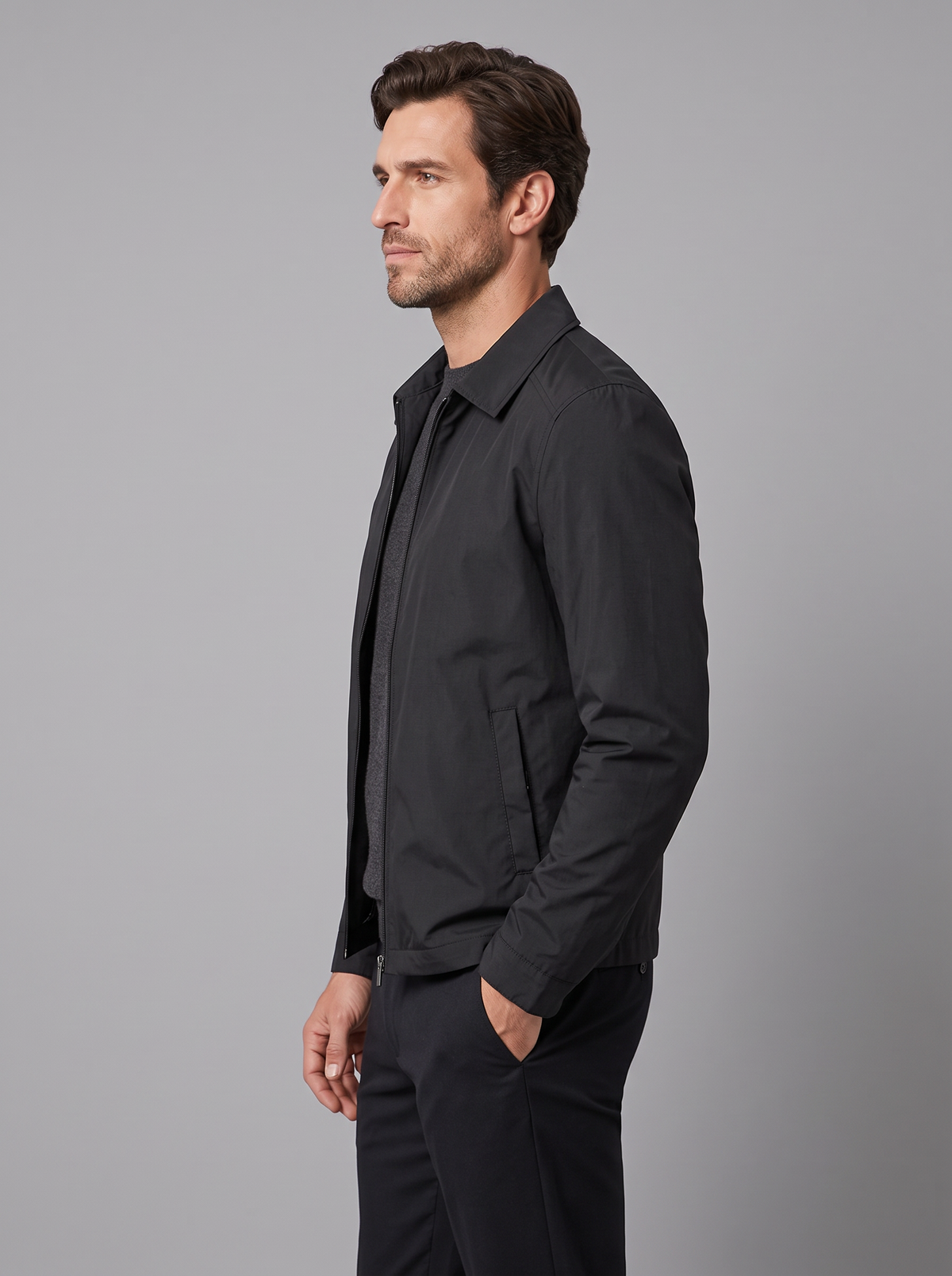 Men's Harrington Jacket – Lightweight Cotton Zip Jacket with Check Lining