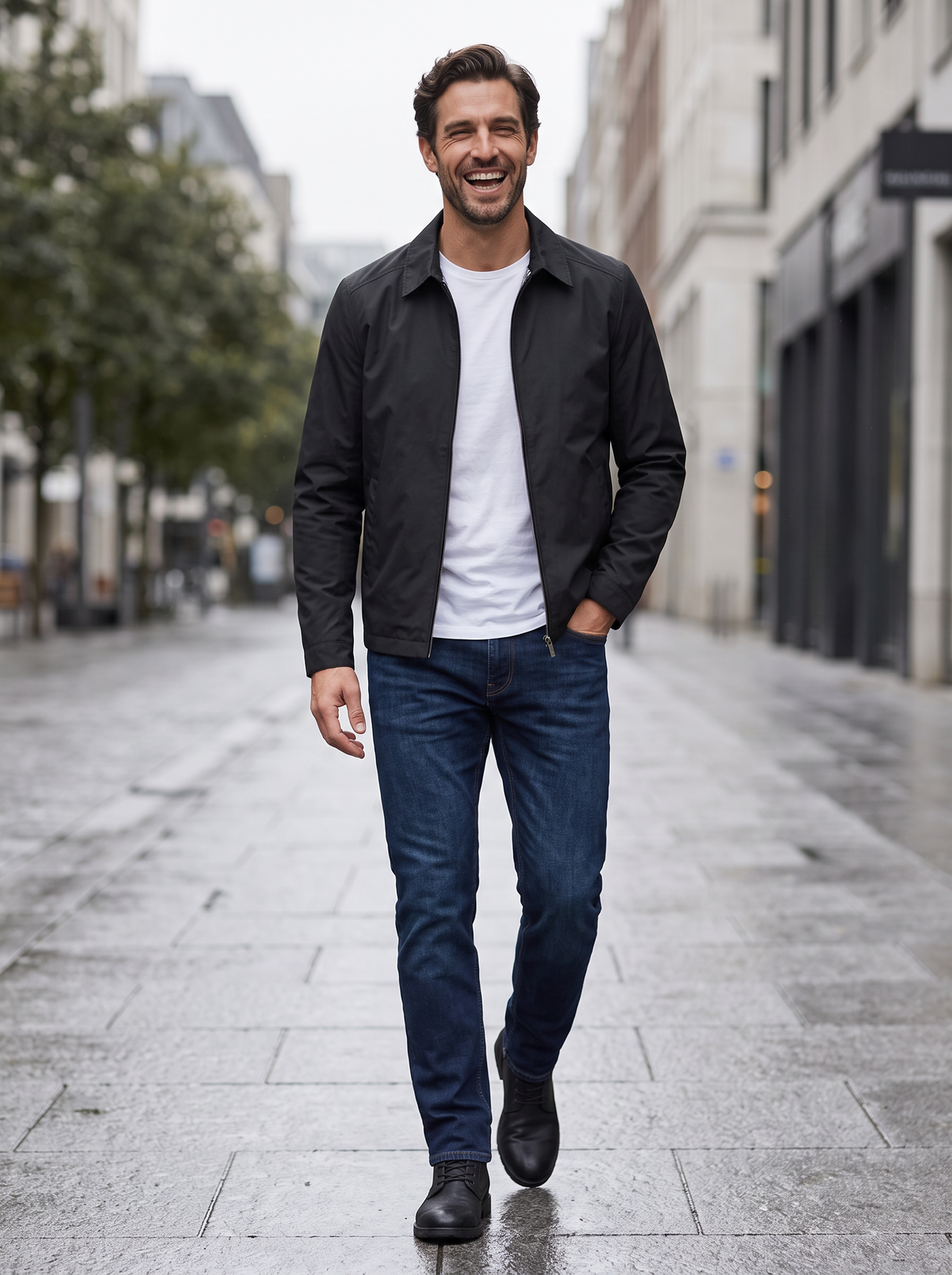 Men's Harrington Jacket – Lightweight Cotton Zip Jacket with Check Lining