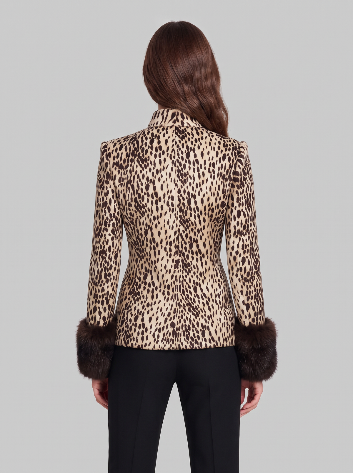 Women's Leopard Print Jacket – Faux Fur Cuffs