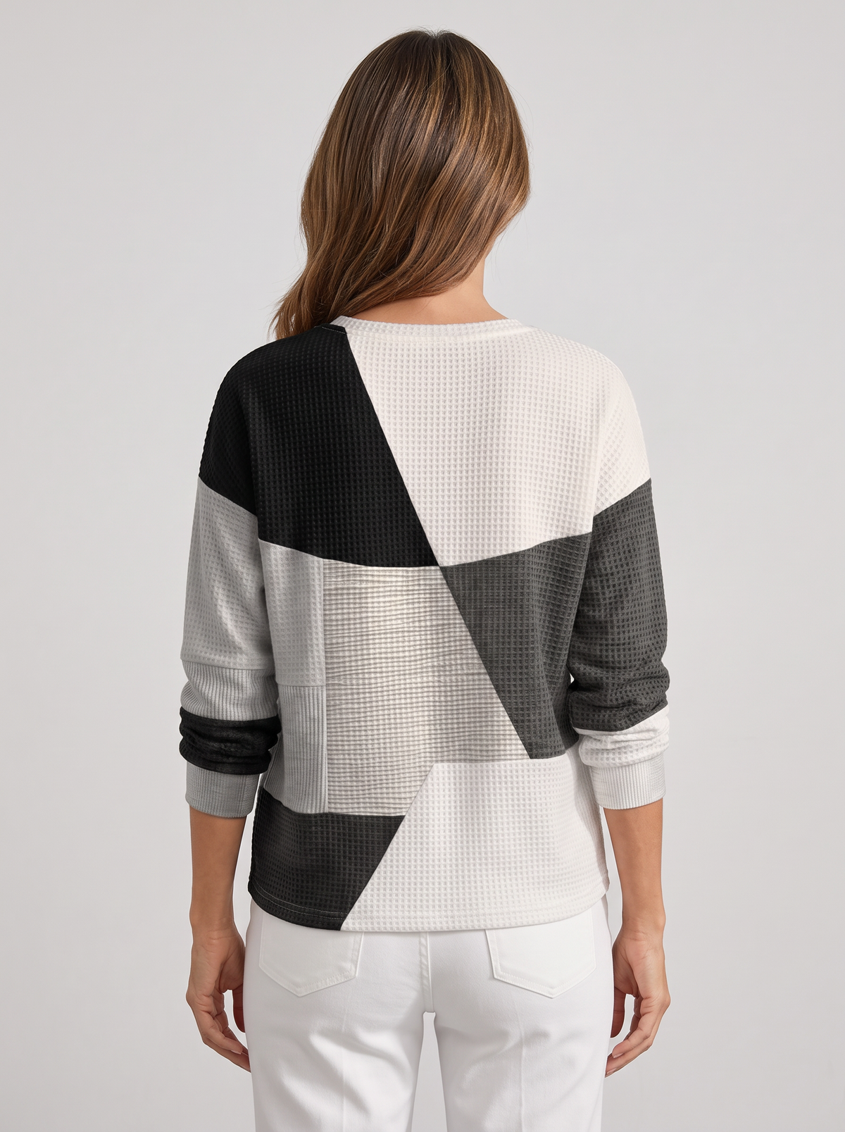 Women's Waffle Knit Henley Jumper – Relaxed Long Sleeve