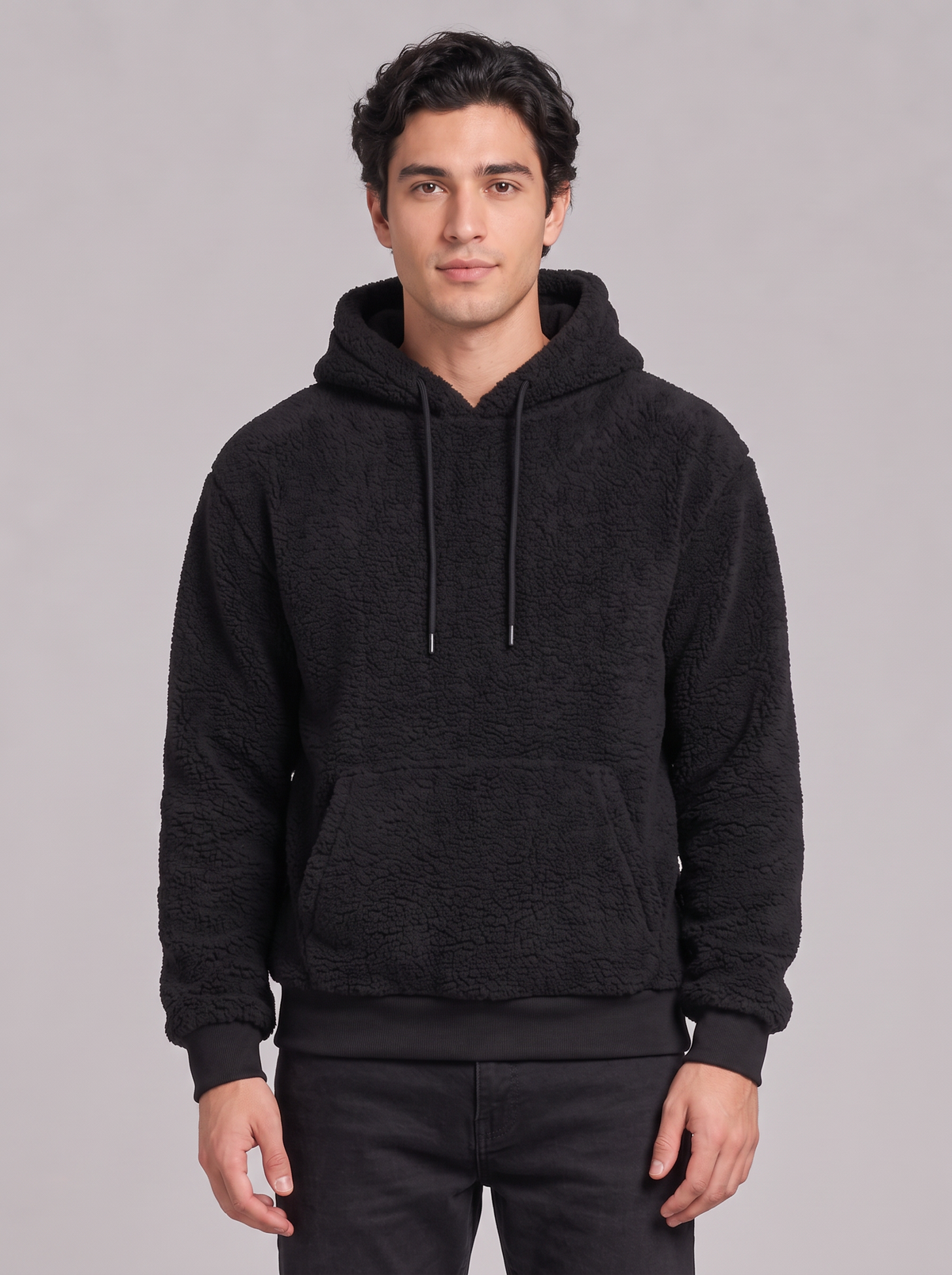 Men's Fleece Hoodie in Black – front view