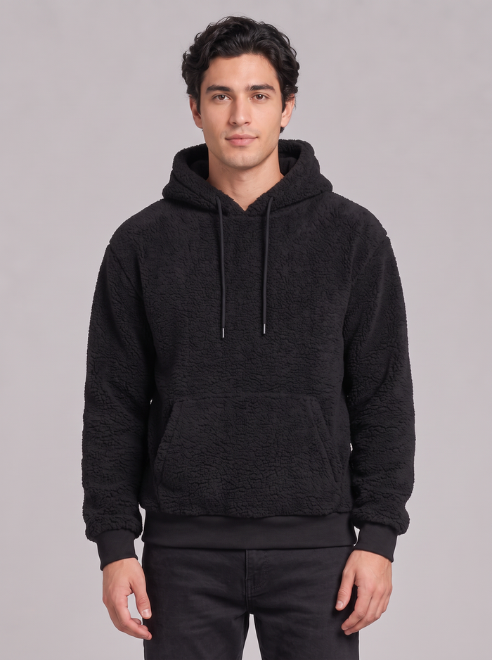 Men's Fleece Hoodie in Black – front view