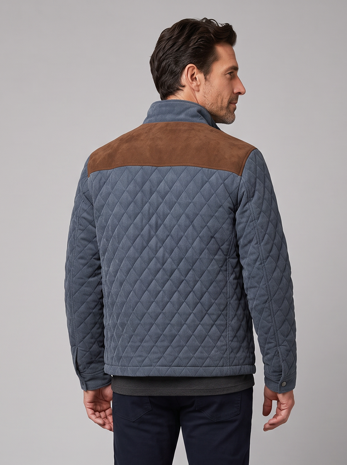 Men's Quilted Jacket – Diamond Quilted Stand Collar Jacket with Contrast Panels