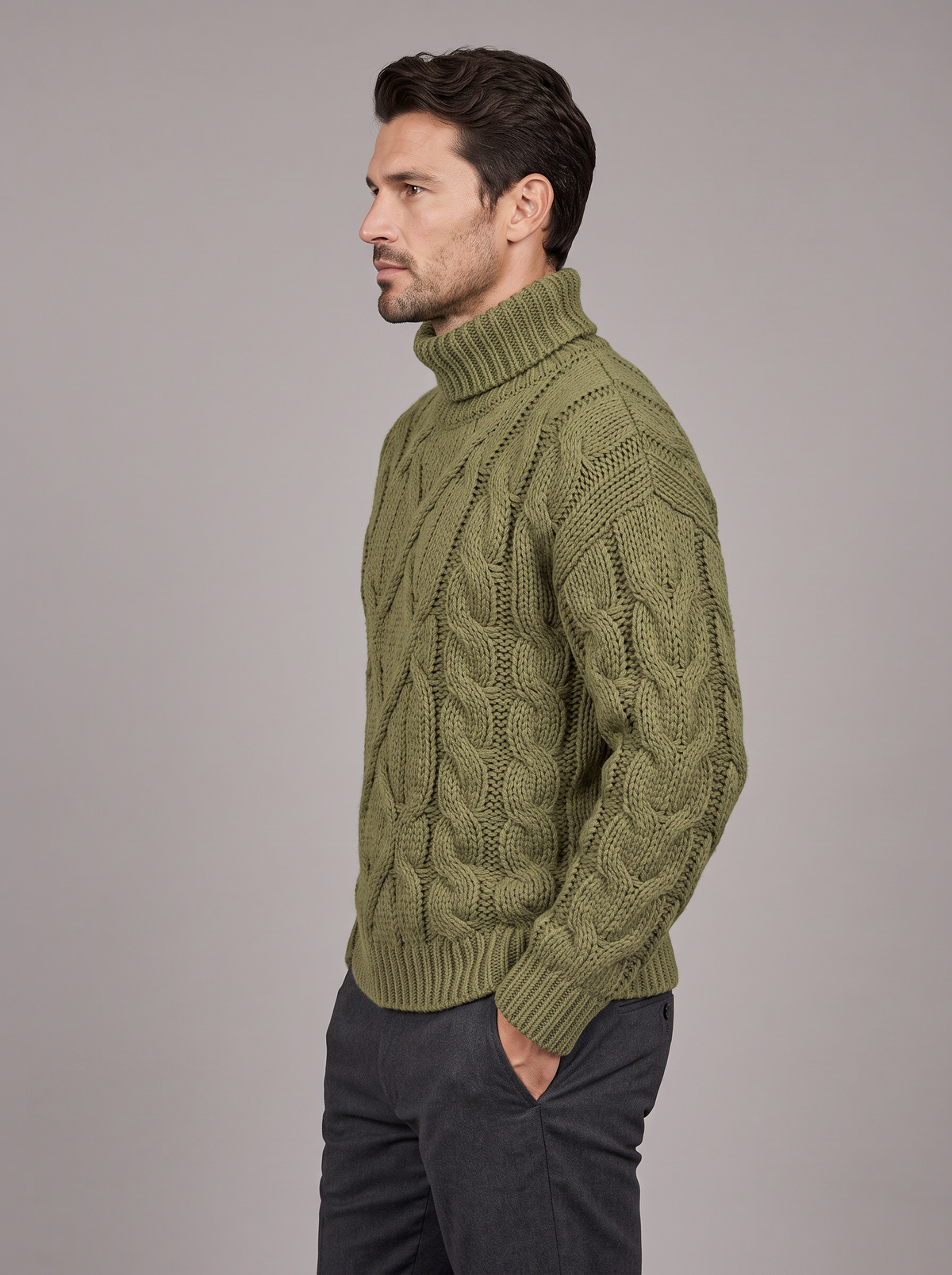 Men's Cable Knit Jumper – Chunky Roll Neck Sweater