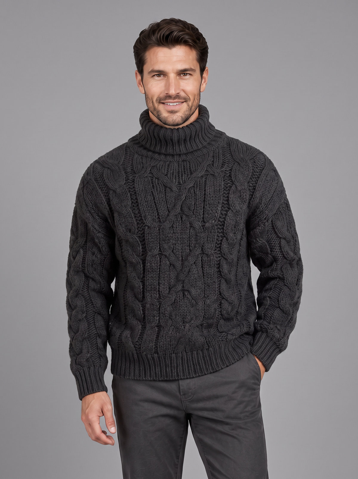 Men's Cable Knit Jumper – Chunky Roll Neck Sweater