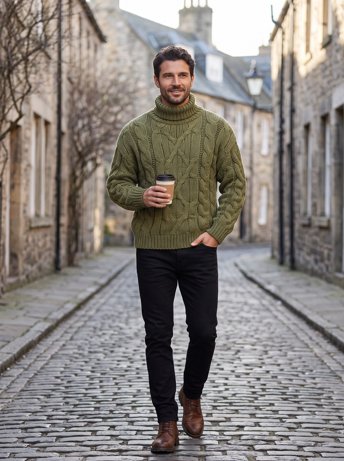 Men's Cable Knit Jumper – Chunky Roll Neck Sweater