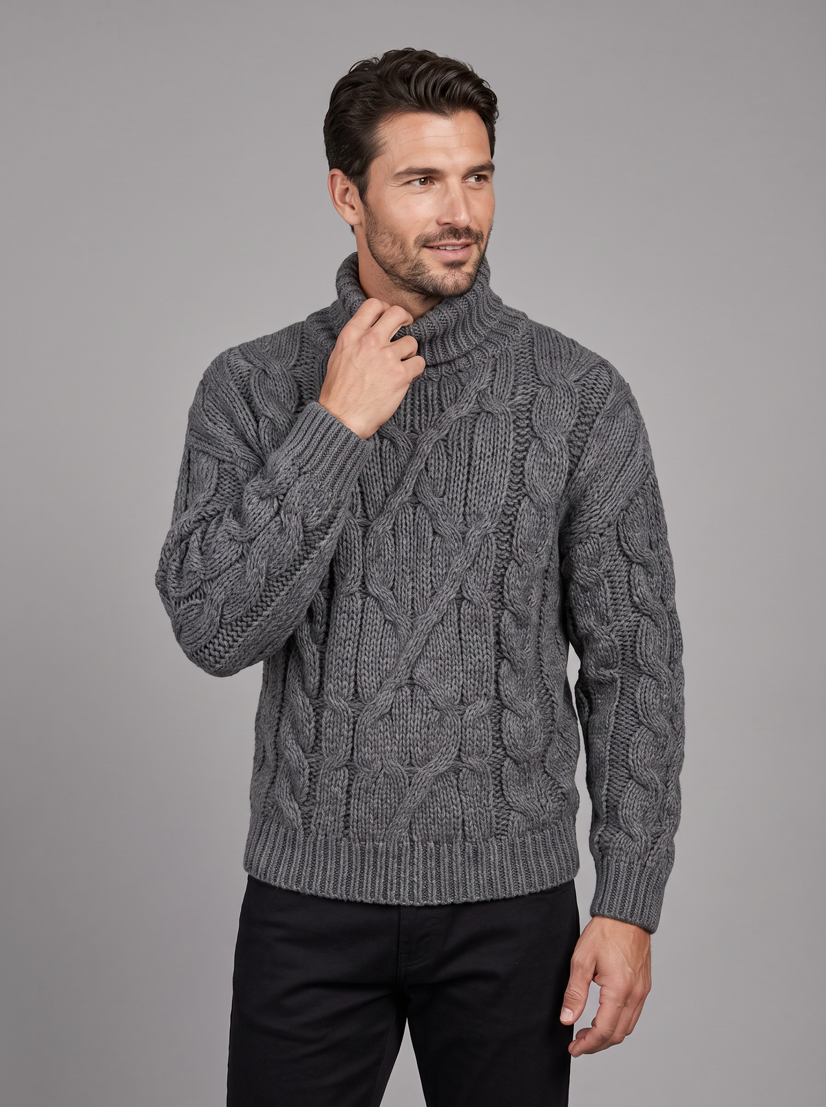 Men's Cable Knit Jumper – Chunky Roll Neck Sweater