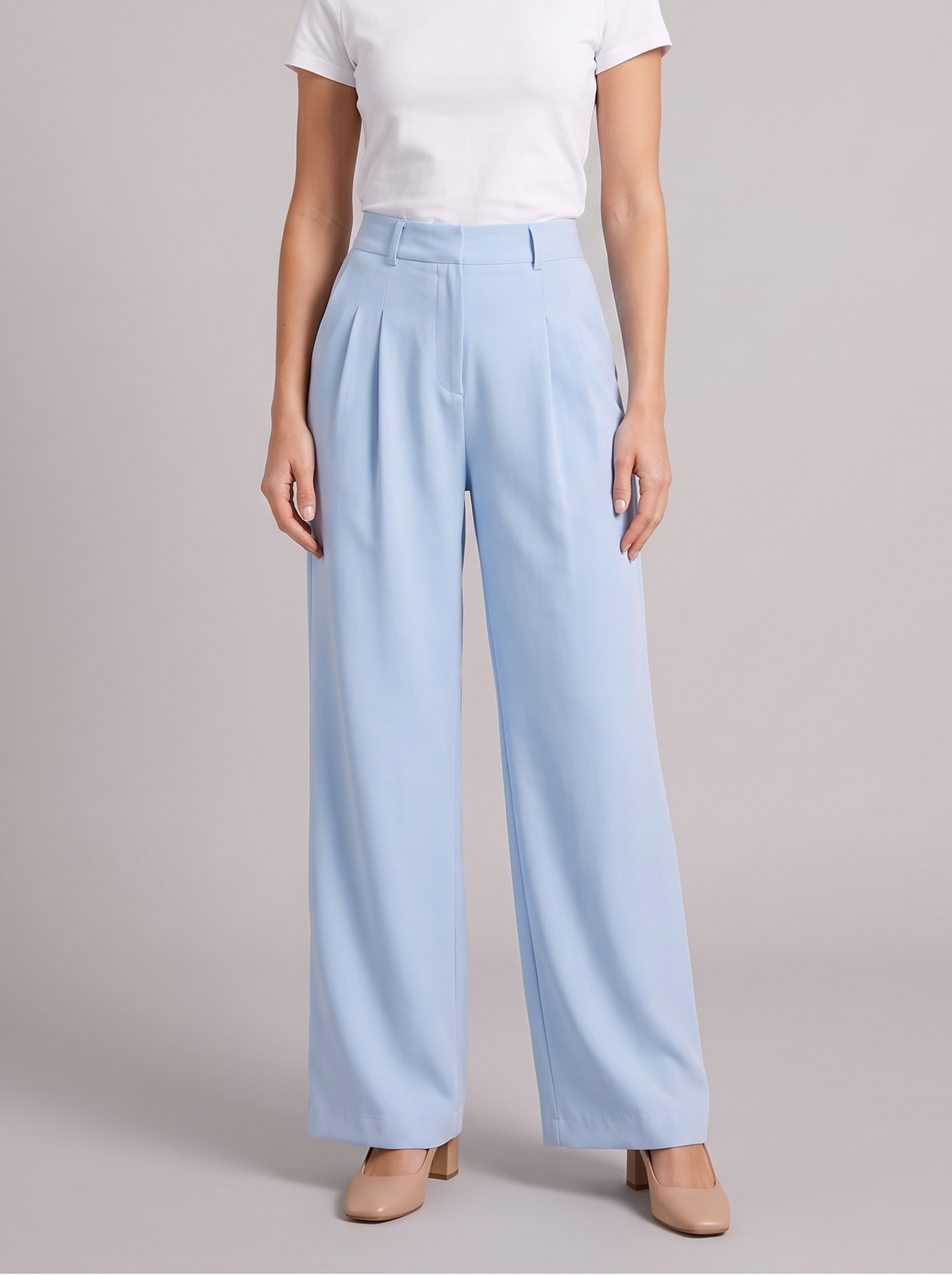 Women's Wide Leg Trousers in Sky Blue – front view