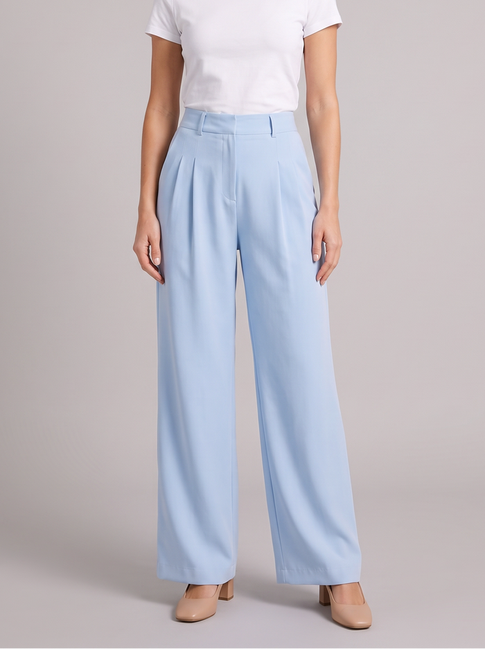 Women's Wide Leg Trousers in Sky Blue – front view