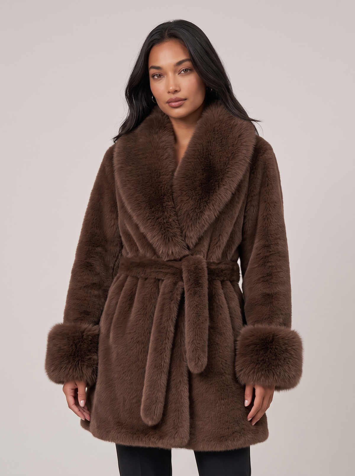 Women's Faux Fur Coat in Brown – front view