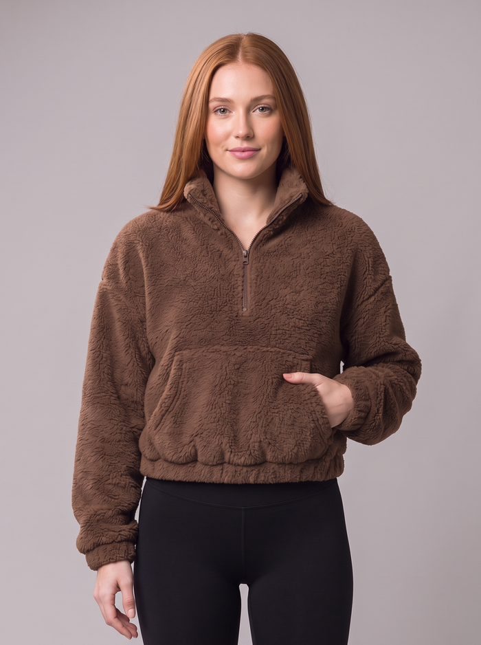 Women's Fleece Jumper in Brown – front view