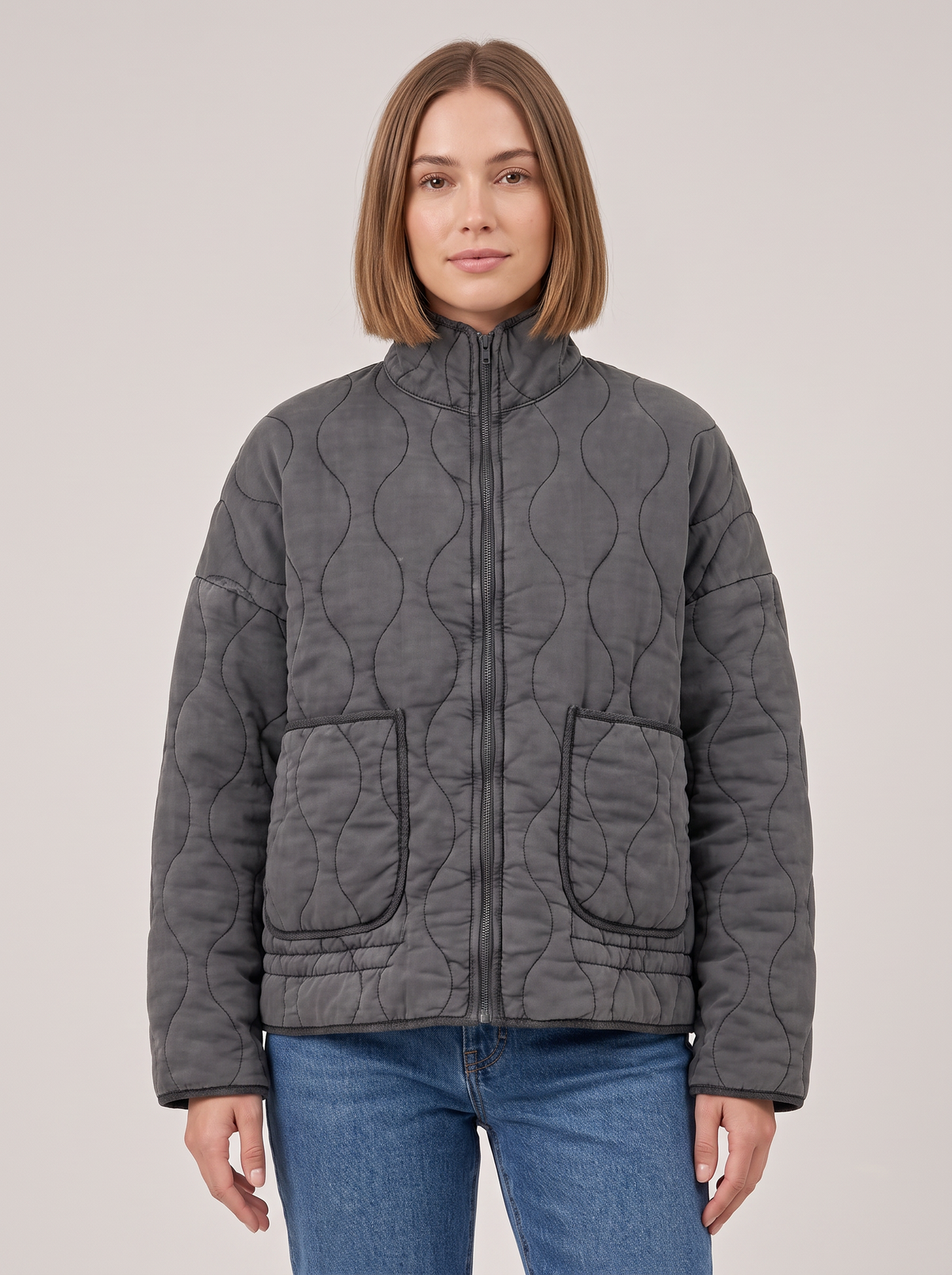 Women's Quilted Jacket in Dark Grey – front view