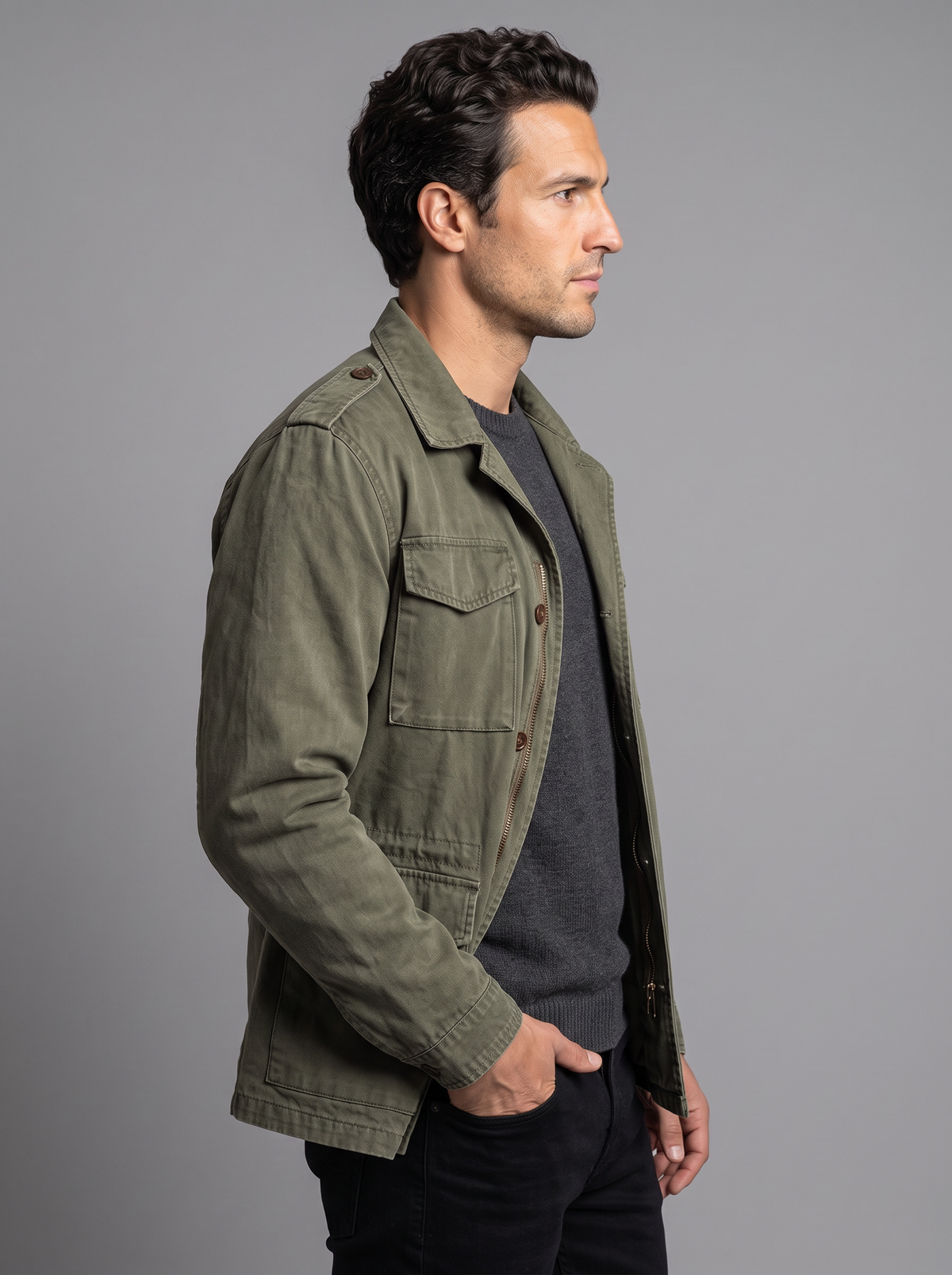 Men's Field Jacket – Vintage Military Jacket with Four Flap Pockets