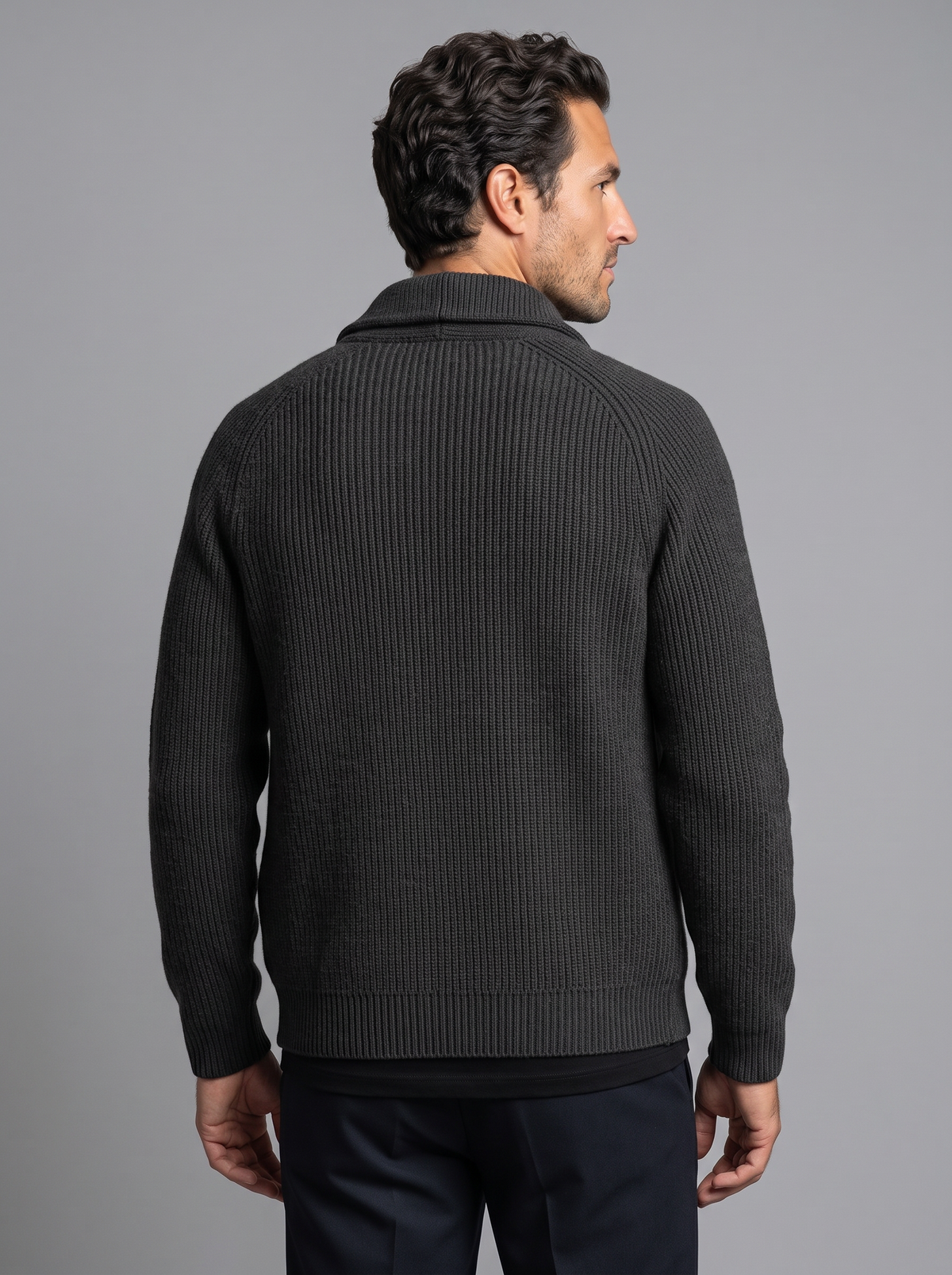 Men's Shawl Collar Cardigan – Ribbed Knit Button Cardigan with Pockets