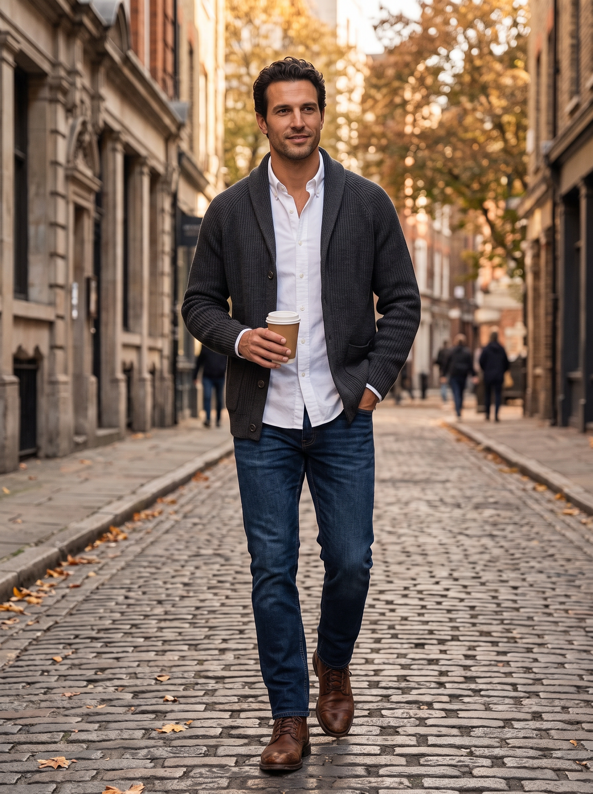 Men's Shawl Collar Cardigan – Ribbed Knit Button Cardigan with Pockets