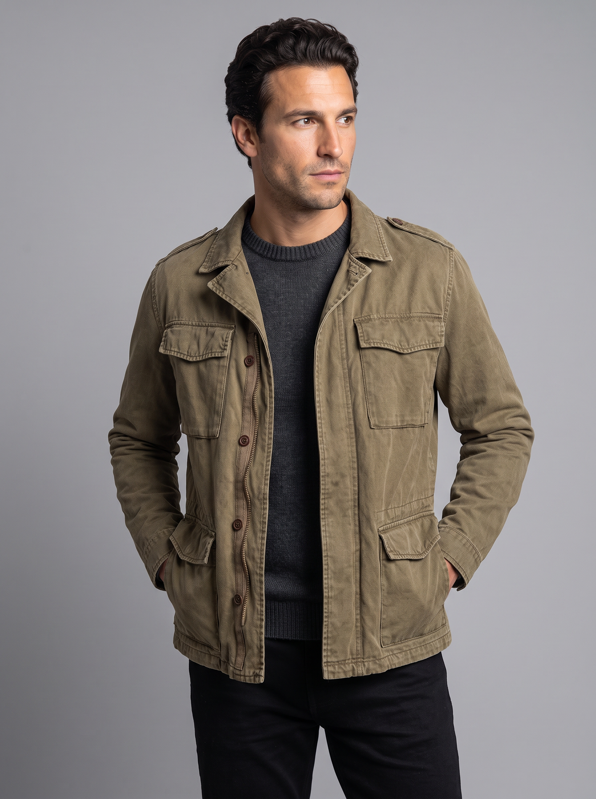 Men's Field Jacket – Vintage Military Jacket with Four Flap Pockets