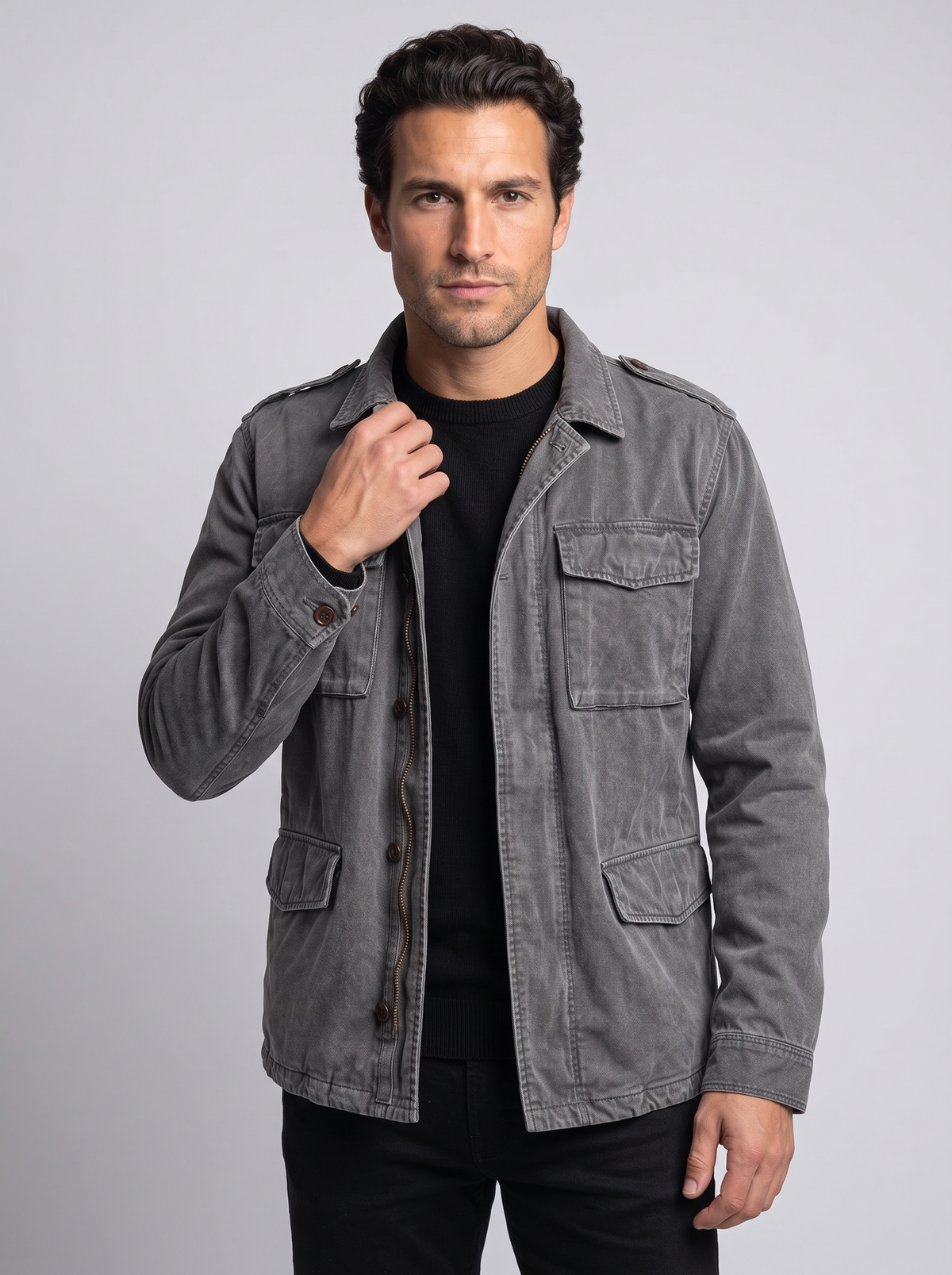 Men's Field Jacket – Vintage Military Jacket with Four Flap Pockets