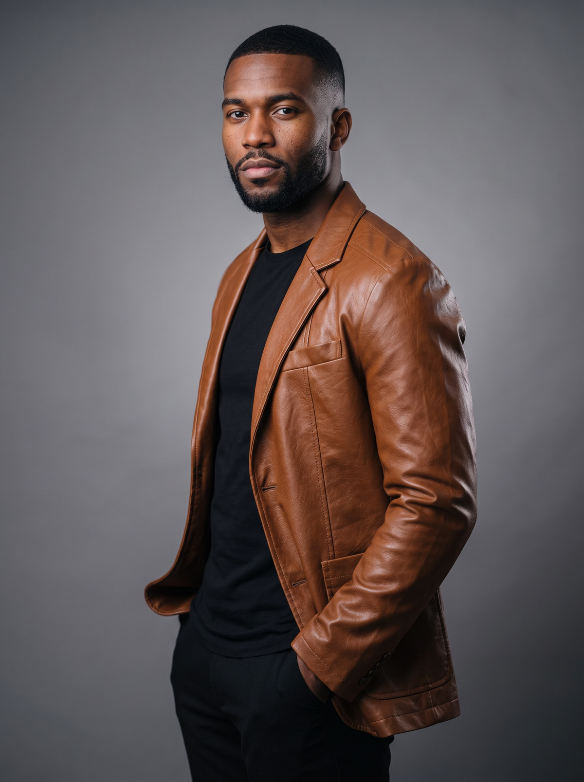 Men's Leather-Look Blazer – Notch Lapel Two-Button Jacket