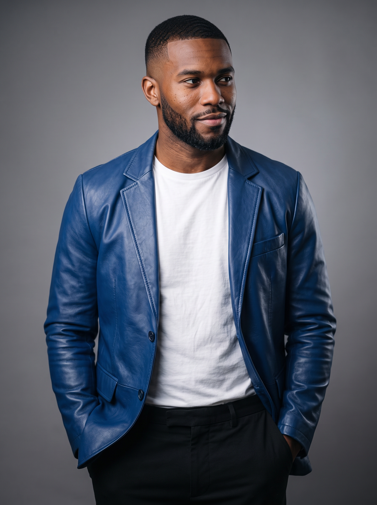 Men's Leather-Look Blazer – Notch Lapel Two-Button Jacket