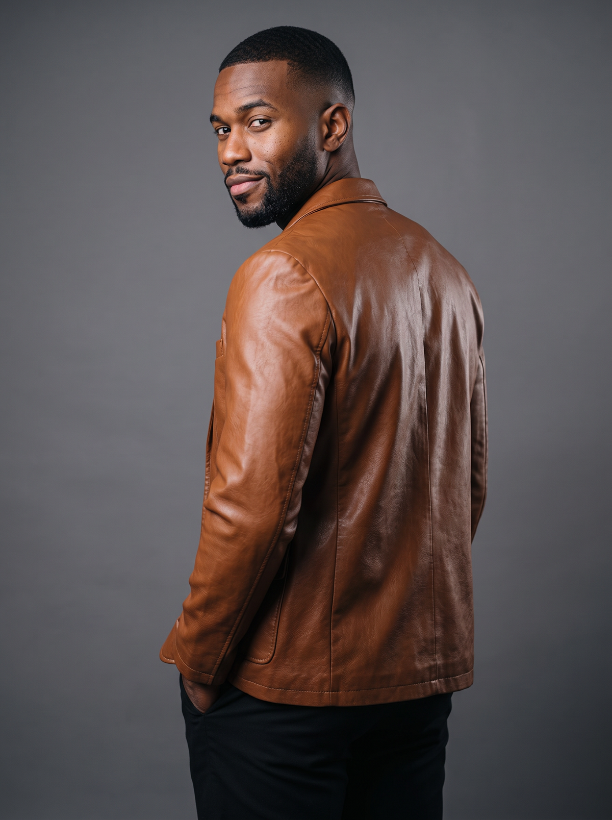 Men's Leather-Look Blazer – Notch Lapel Two-Button Jacket