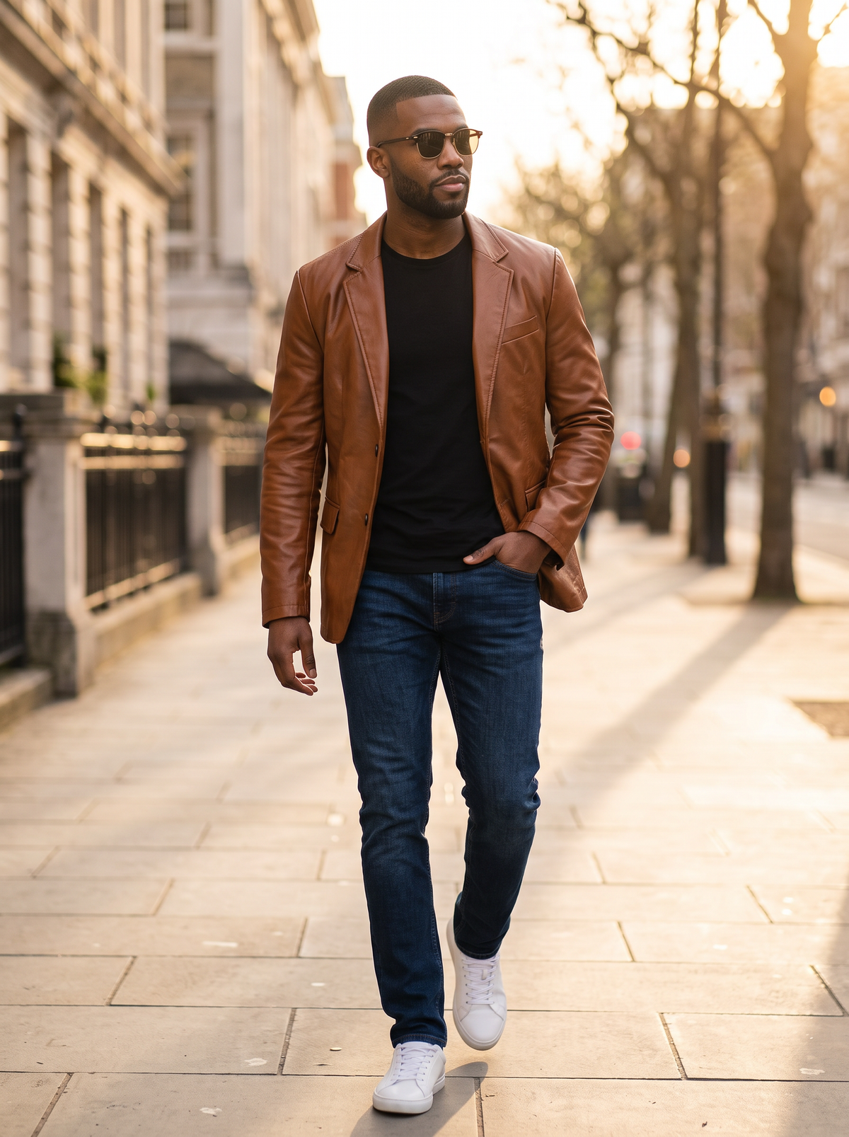 Men's Leather-Look Blazer – Notch Lapel Two-Button Jacket