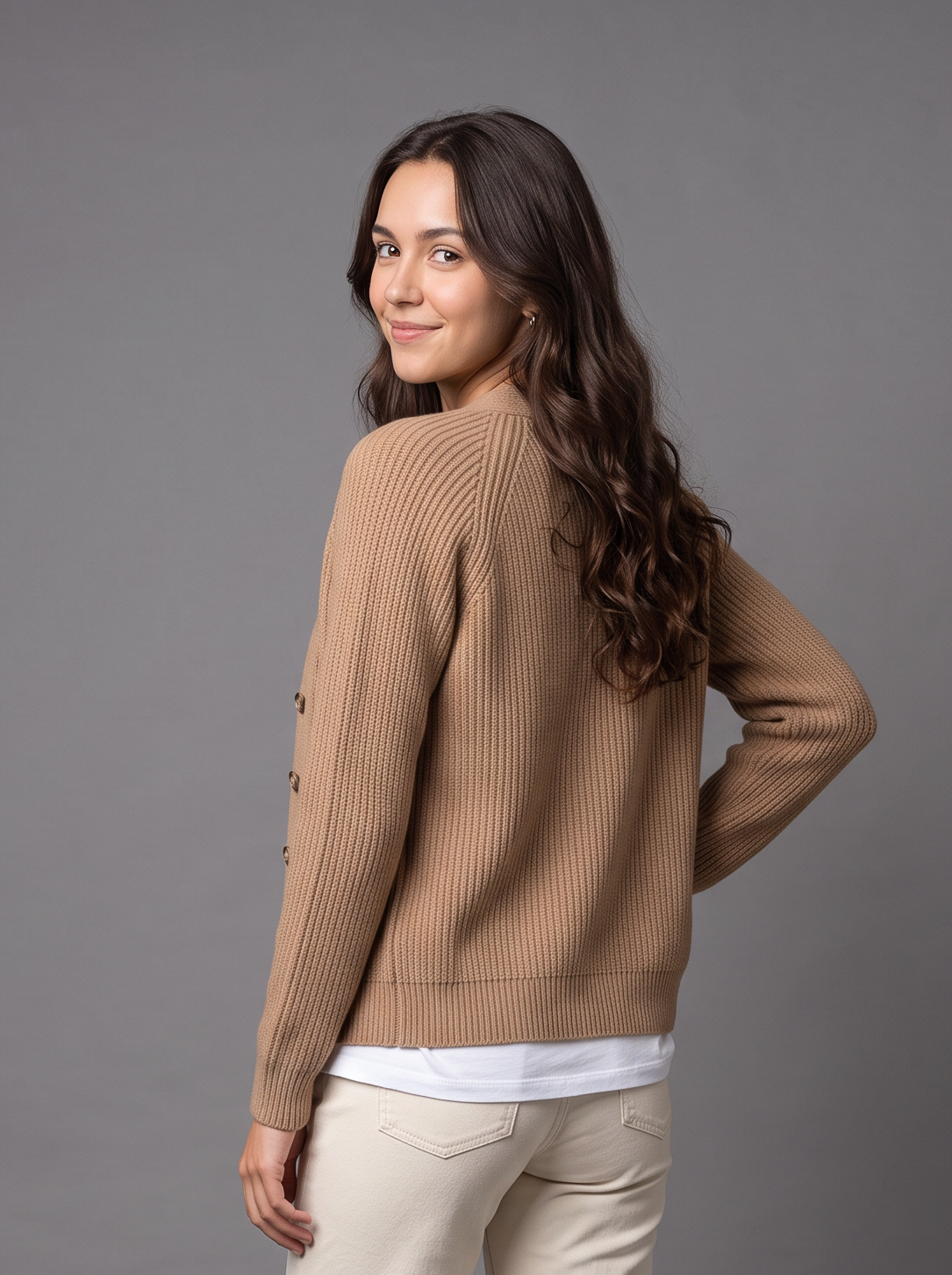 Women's Wool Cashmere Cardigan – Ribbed Funnel Neck Button Knit