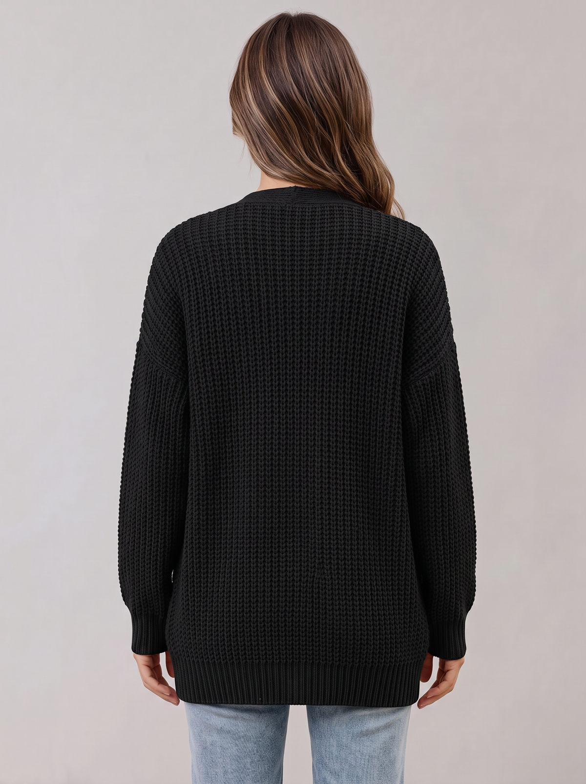 Women's Oversized Waffle Knit Cardigan – Open Front
