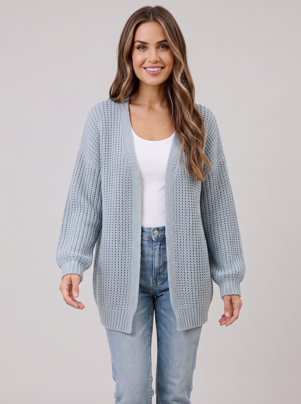 Women's Oversized Waffle Knit Cardigan – Open Front