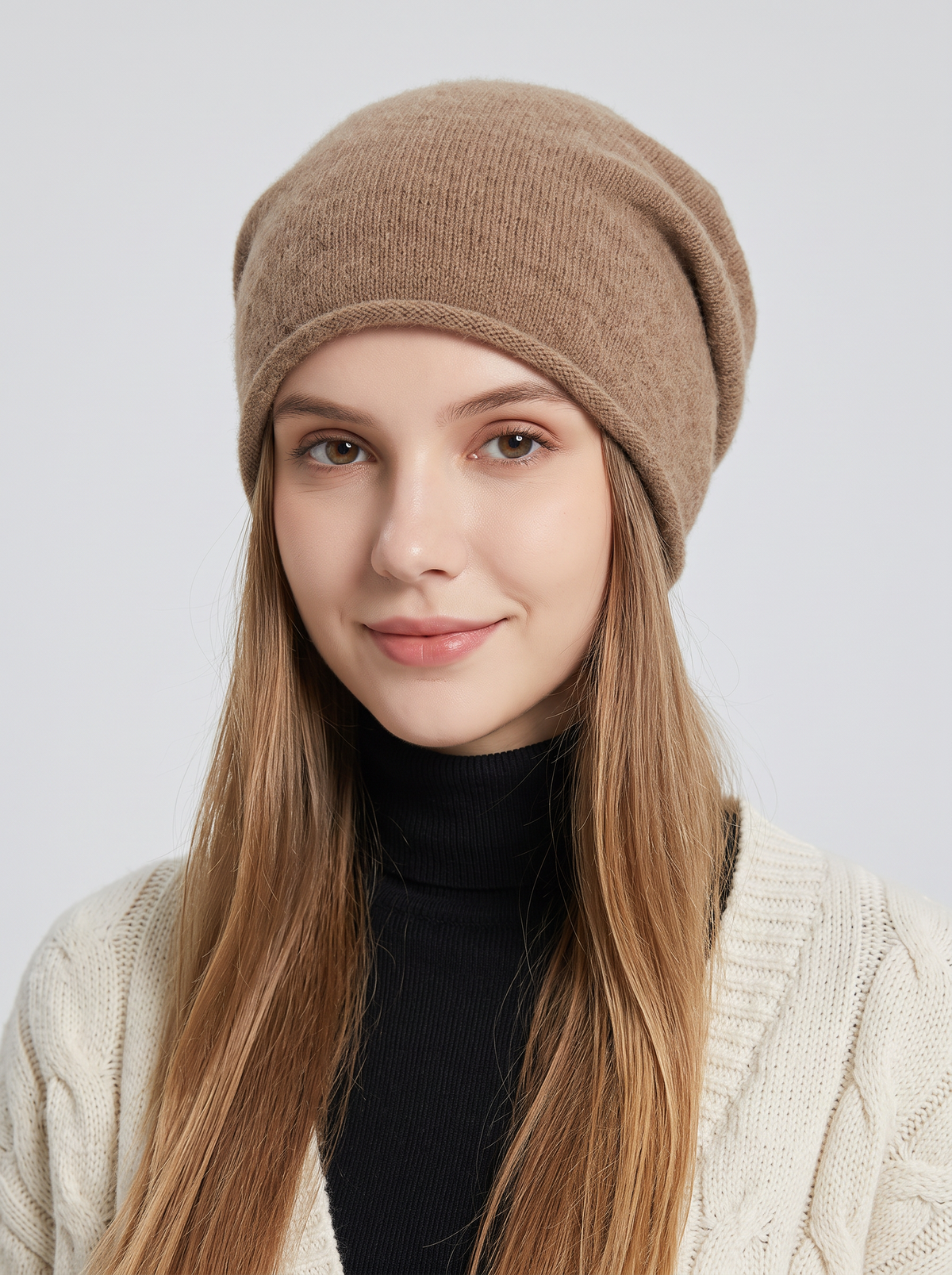 Women's Fluffy Slouch Beanie – Soft Brushed Knit Winter Hat