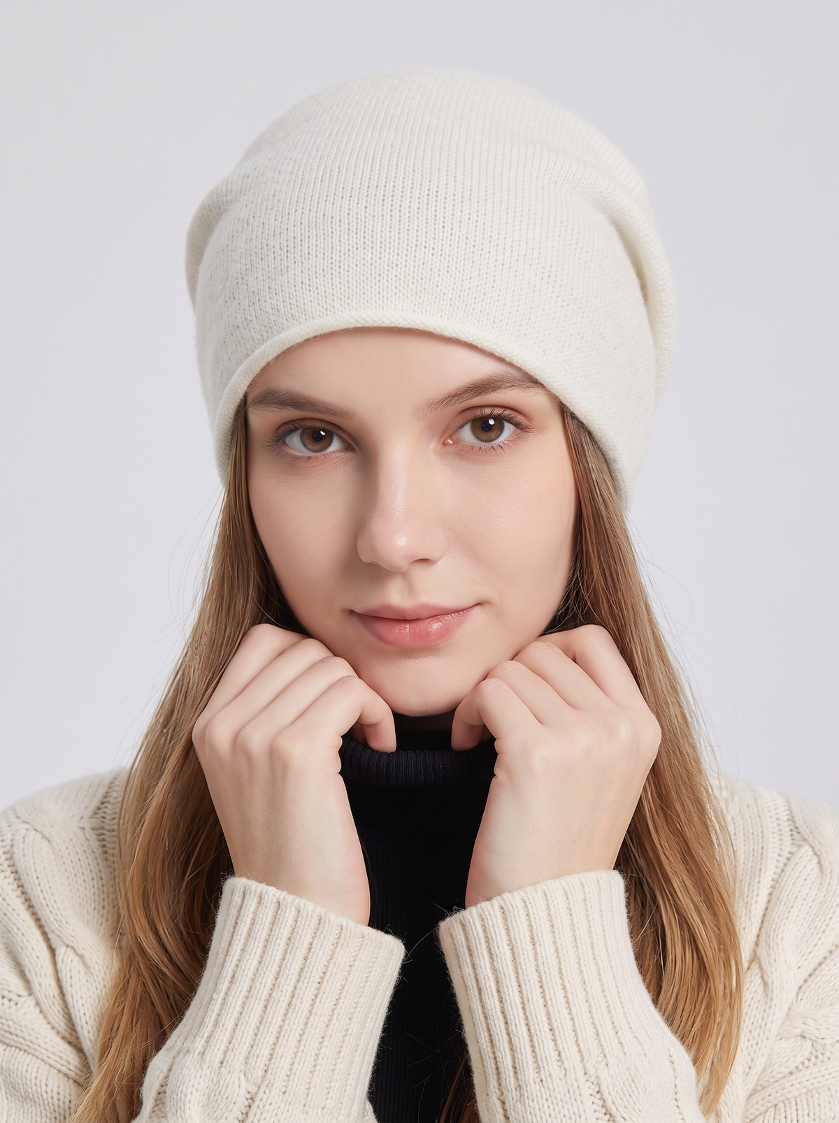 Women's Fluffy Slouch Beanie – Soft Brushed Knit Winter Hat