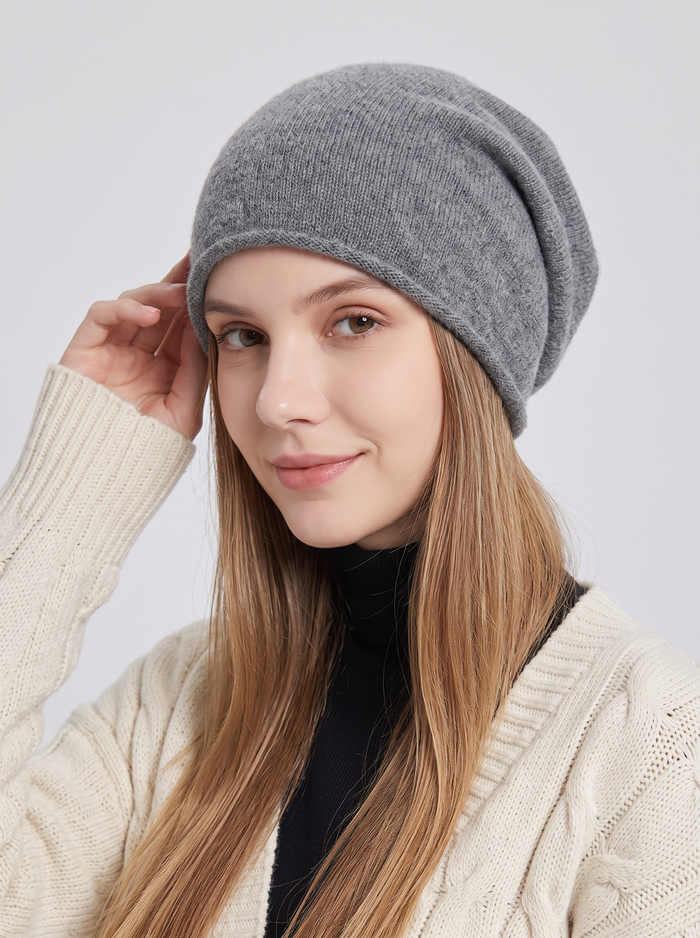 Women's Fluffy Slouch Beanie – Soft Brushed Knit Winter Hat