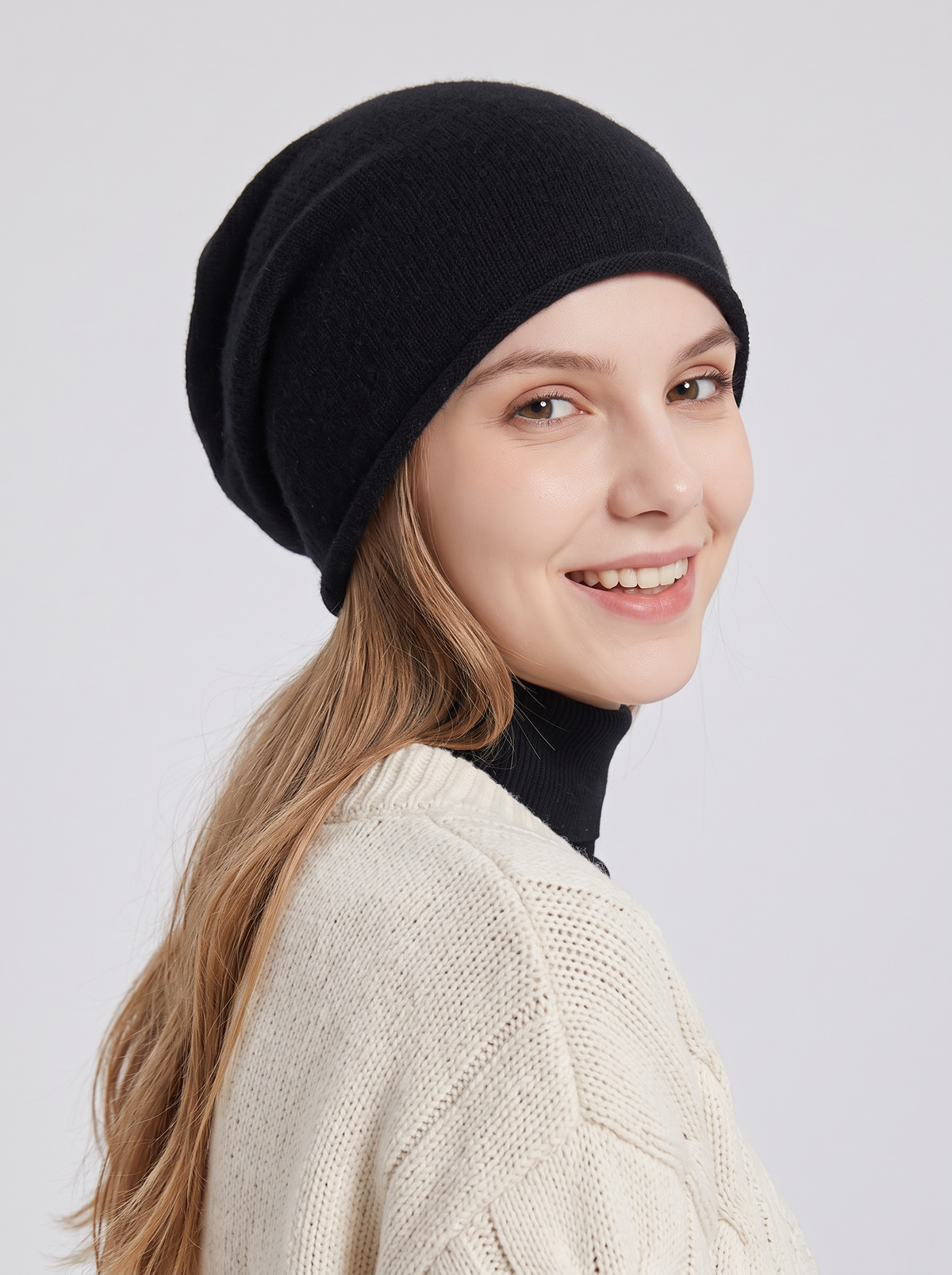Women's Fluffy Slouch Beanie – Soft Brushed Knit Winter Hat
