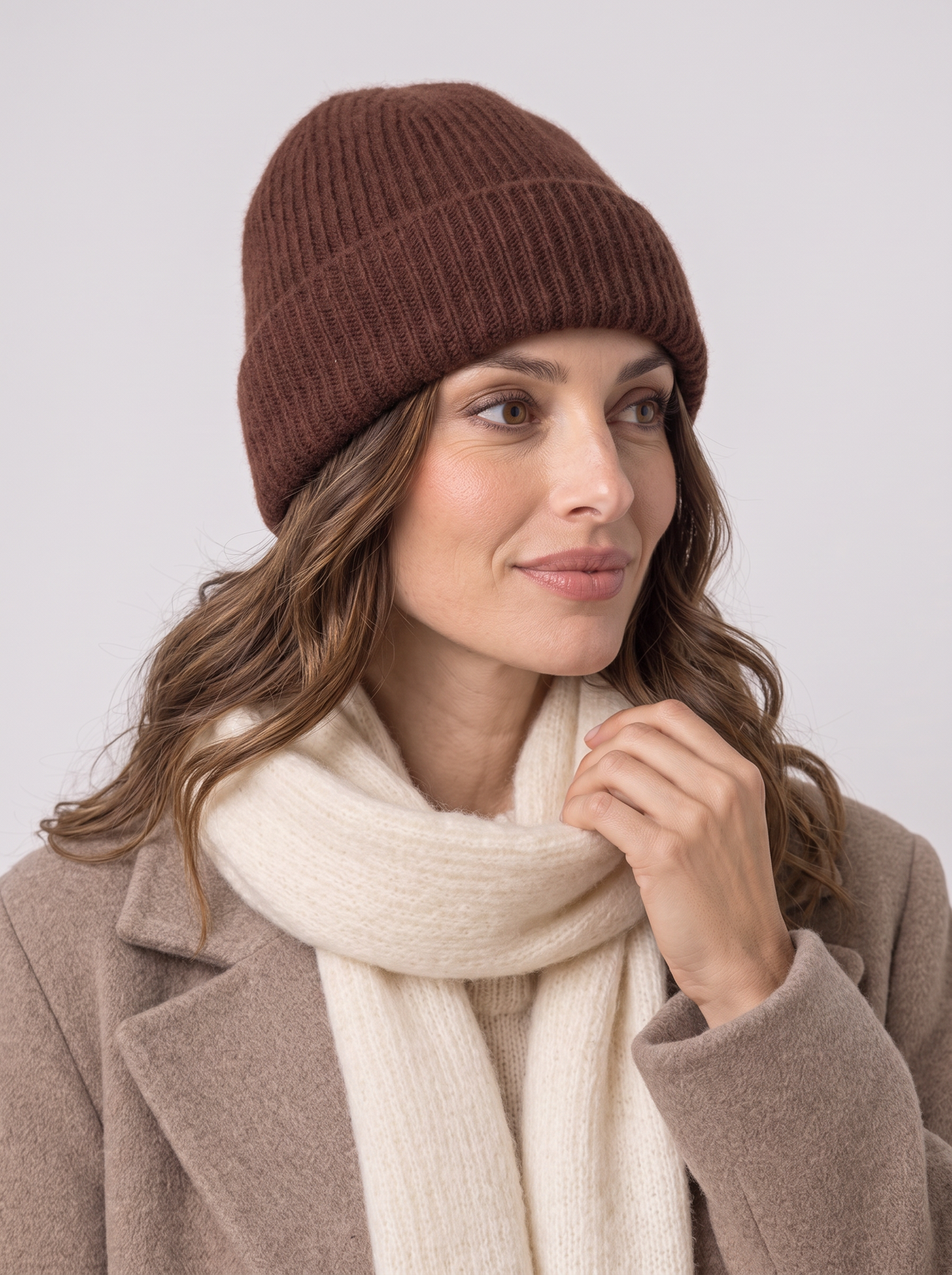Women's Ribbed Turn Up Beanie – Cuffed Knit Winter Hat