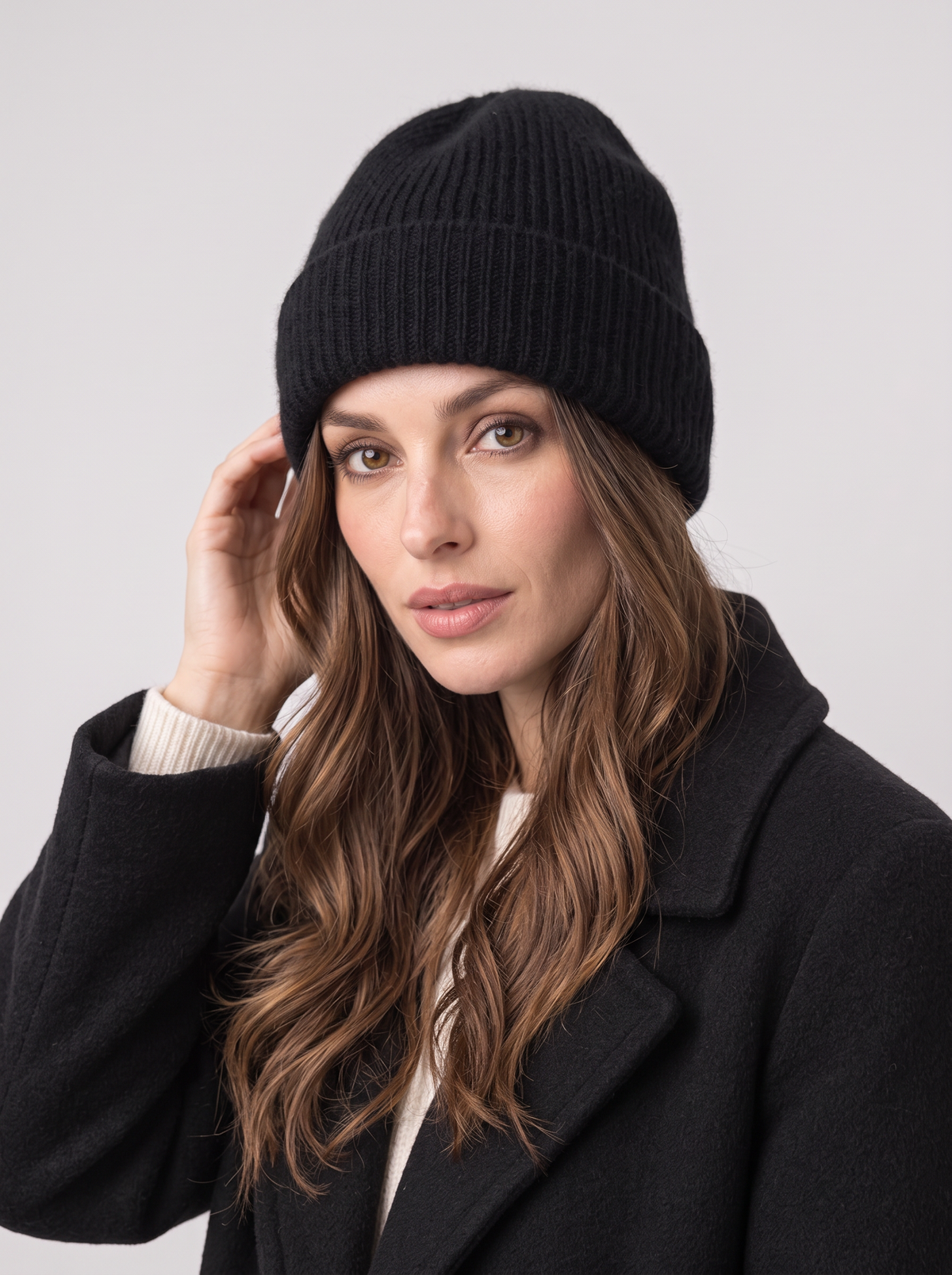 Women's Ribbed Turn Up Beanie – Cuffed Knit Winter Hat