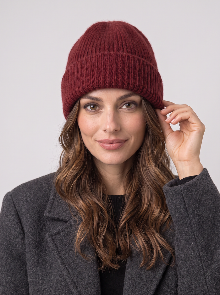 Women's Ribbed Turn Up Beanie – Cuffed Knit Winter Hat