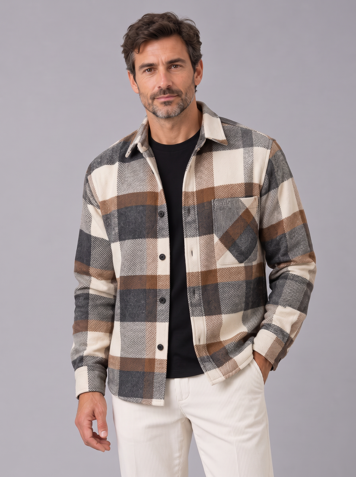 Men's Brushed Flannel Shacket – Check Overshirt