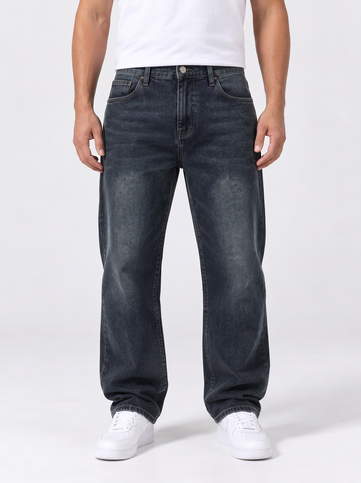 Men's Loose Straight Jeans – Washed Denim