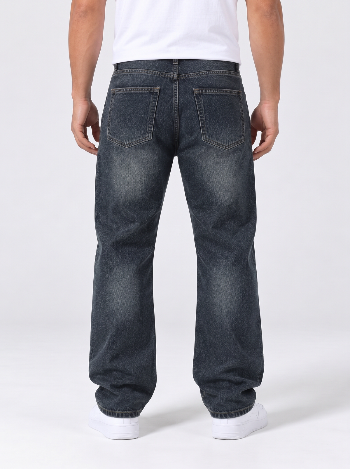 Men's Loose Straight Jeans – Washed Denim