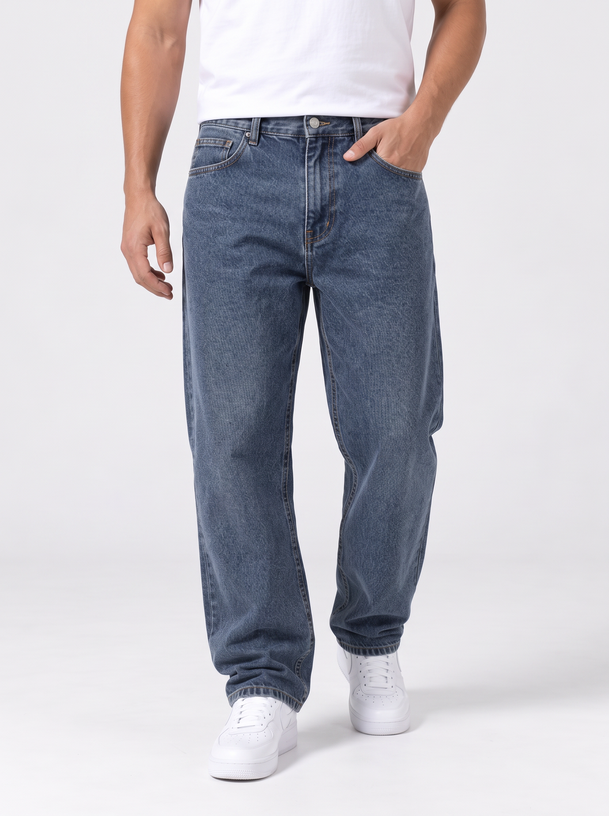 Men's Loose Straight Jeans – Washed Denim