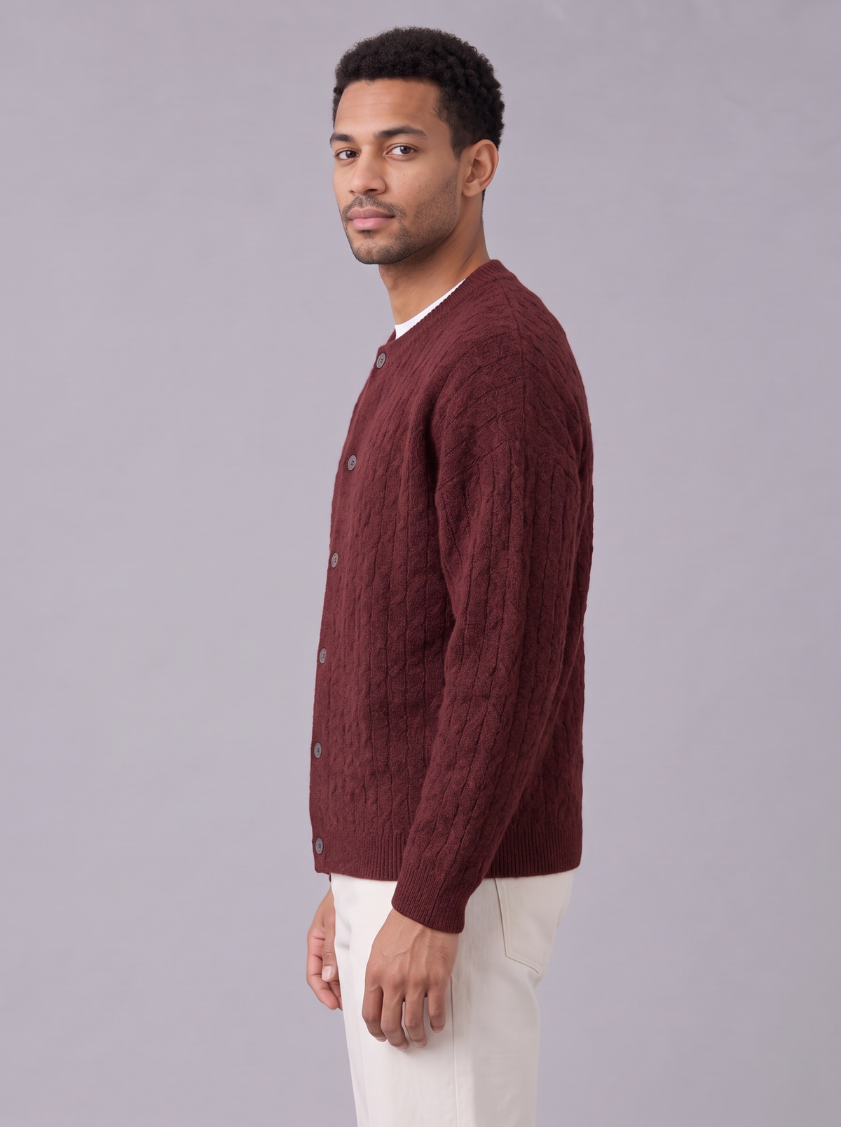 Men's Chunky Cable Cardigan – Crew Neck Button Knit