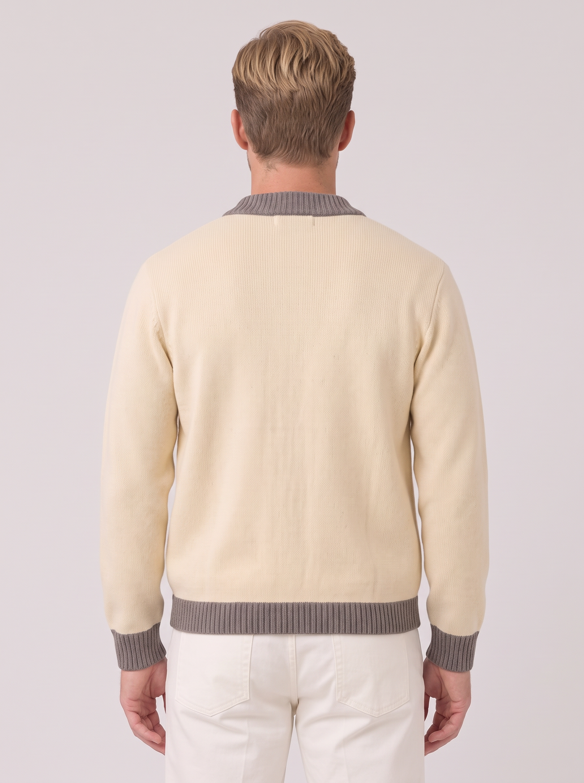 Men's Two-Tone Knit Cardigan – Button Front with Pockets